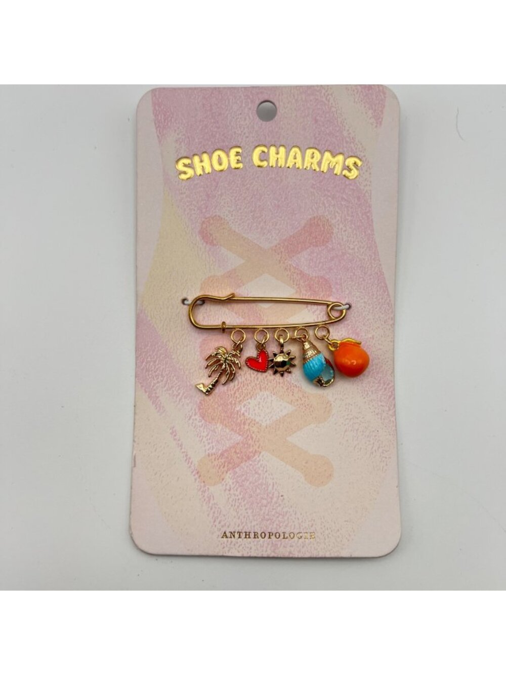 NWT Anthropologie Gold-Tone Shoe Charms Tropical Palm Sun Heart Shell Orange